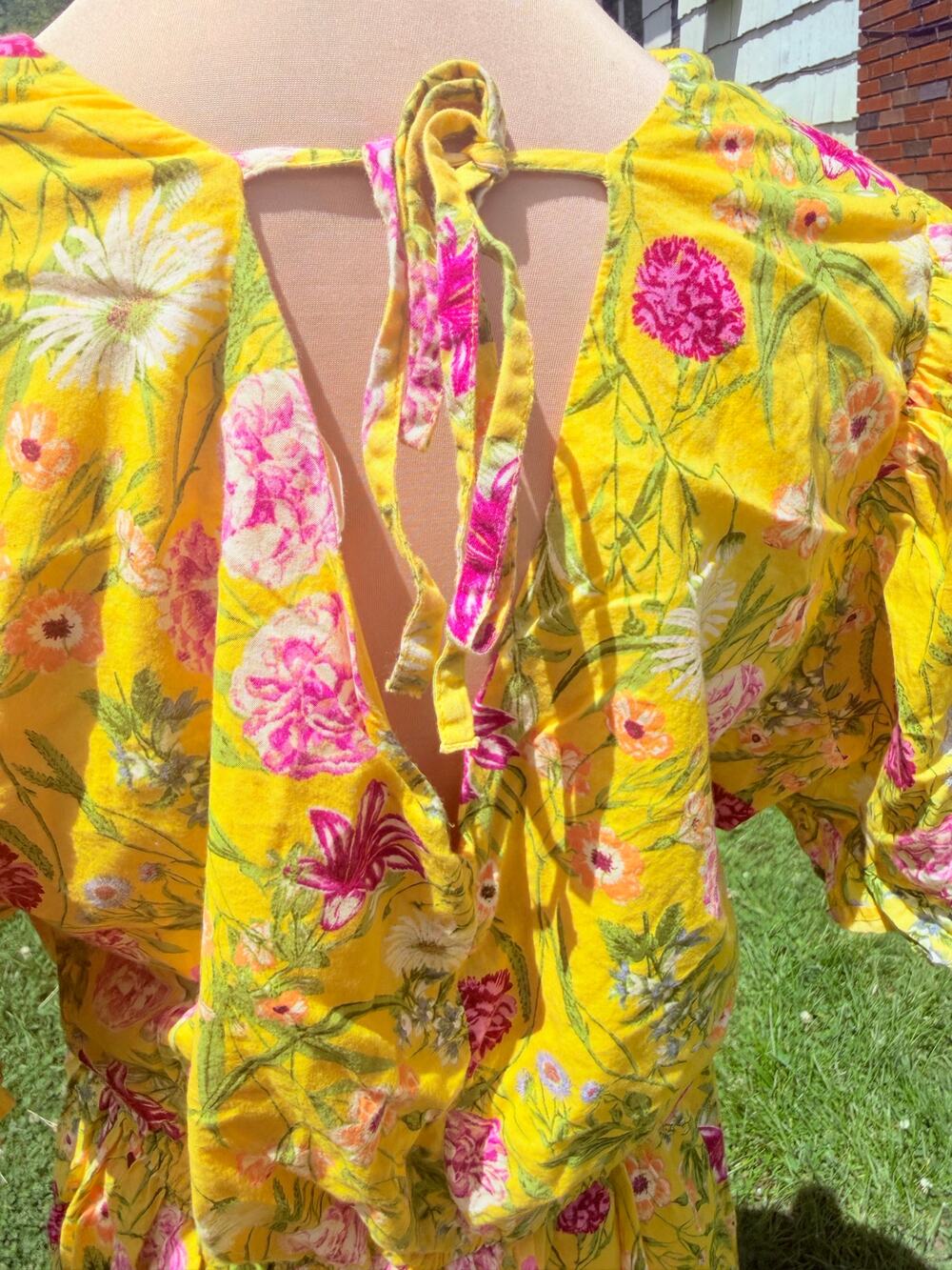 yellow plus floral dress Yellow Floral Peasant Tunic Women’s XL Boho